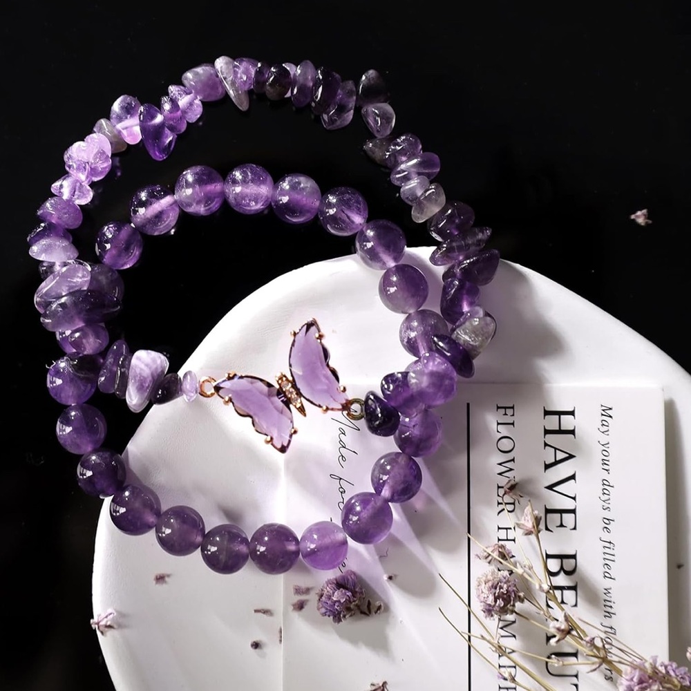 🆕New Healing Amethyst Butterfly Bracelet Set